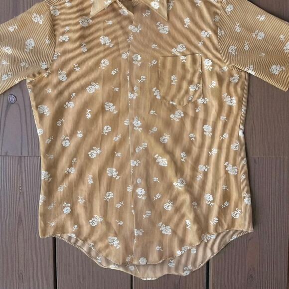 Vintage 70s Kmart Disco Floral Stripe Button Down Shirt Rockabilly Men's Large - Picture 5 of 11